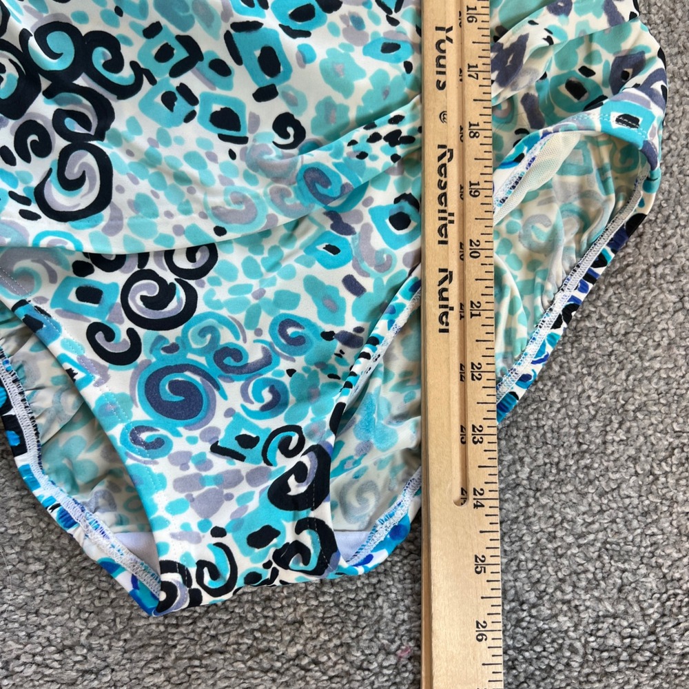 Longitude One Piece Swimsuit Womens 10 Blue Teal Abstract Wrap tummy control - Picture 13 of 13